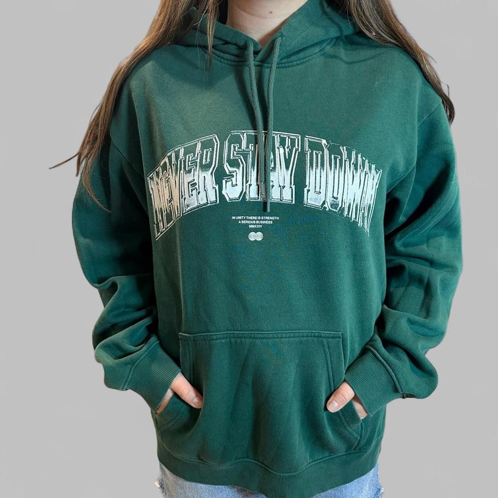 H&M Green Hoodie Sweatshirt with Graphic Print Medium